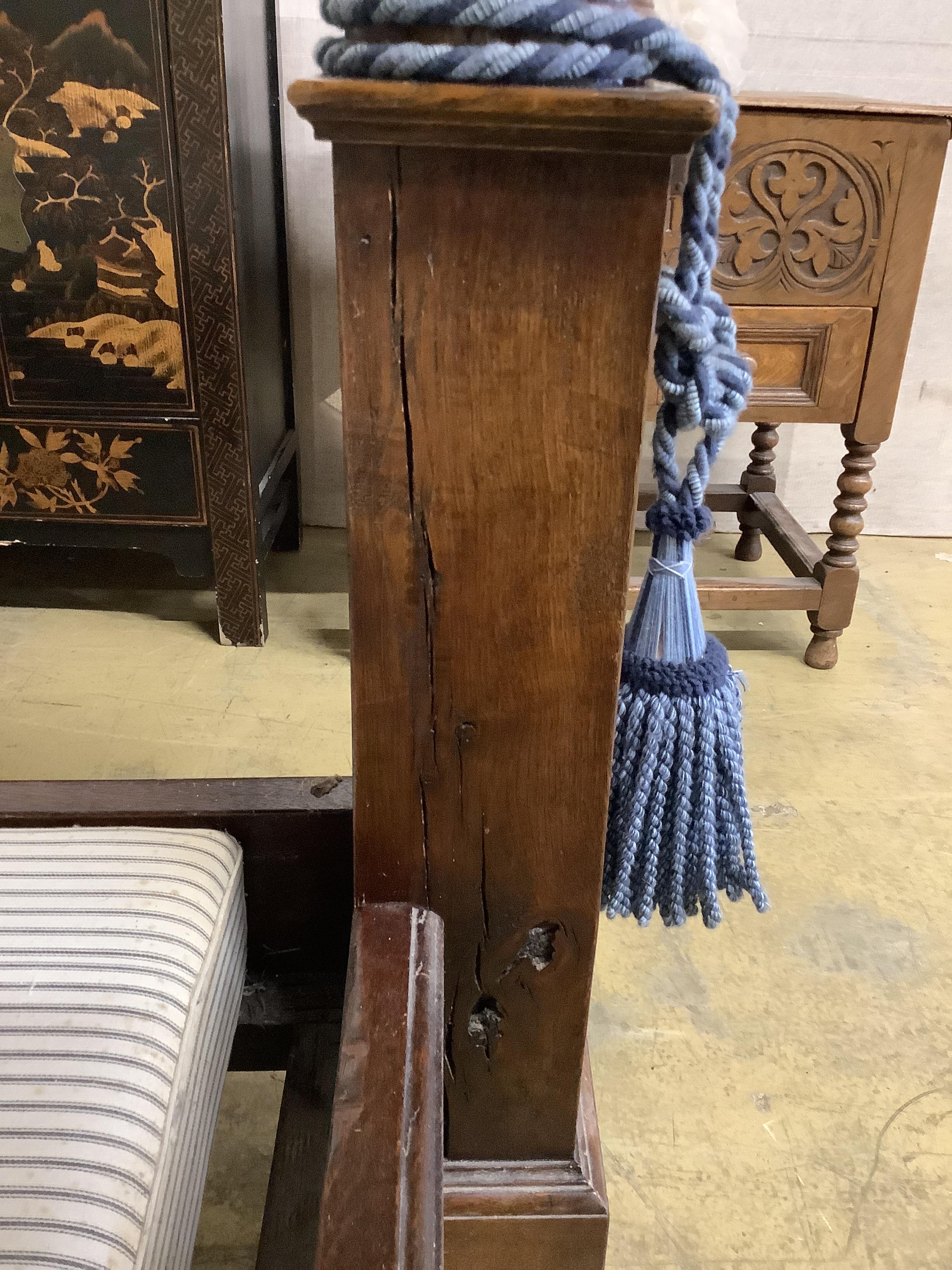 A 17th century style oak tester bed frame, width 160cm, length 218cm, height 199cm